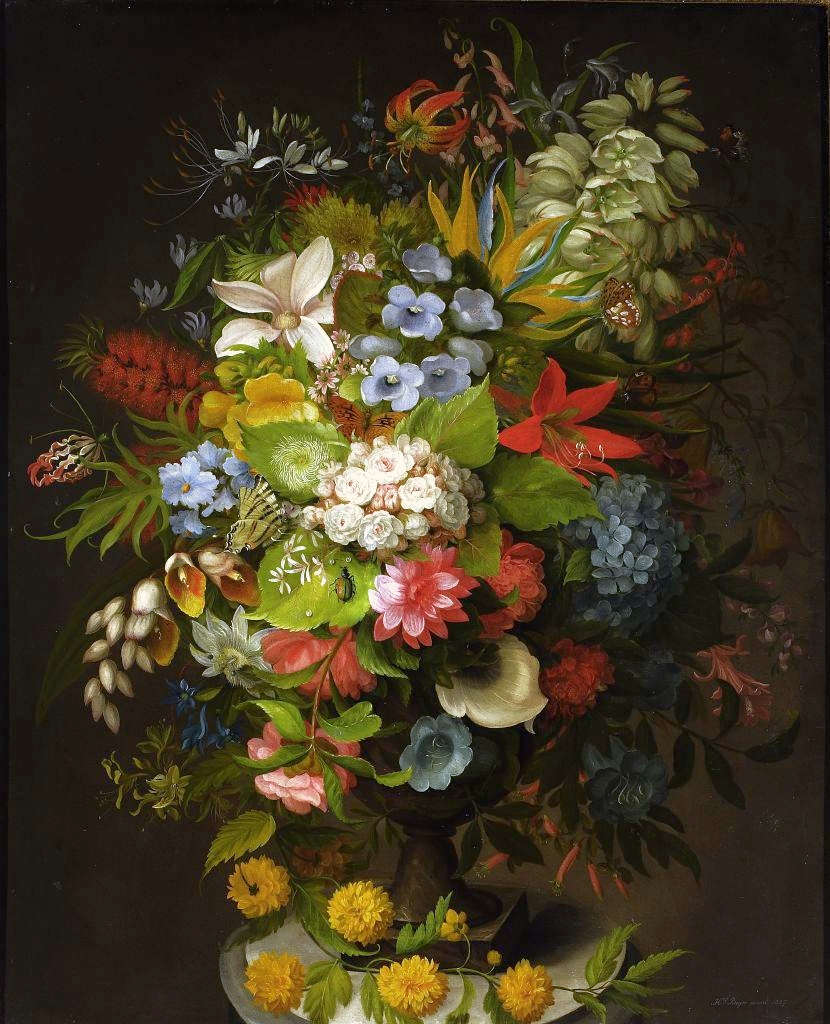 A bouquet of flowers in a vase.